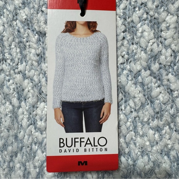 Buffalo David Bitton- NWT Light Blue/White Eyelash Knit Sweater- Sz. M - Picture 5 of 9